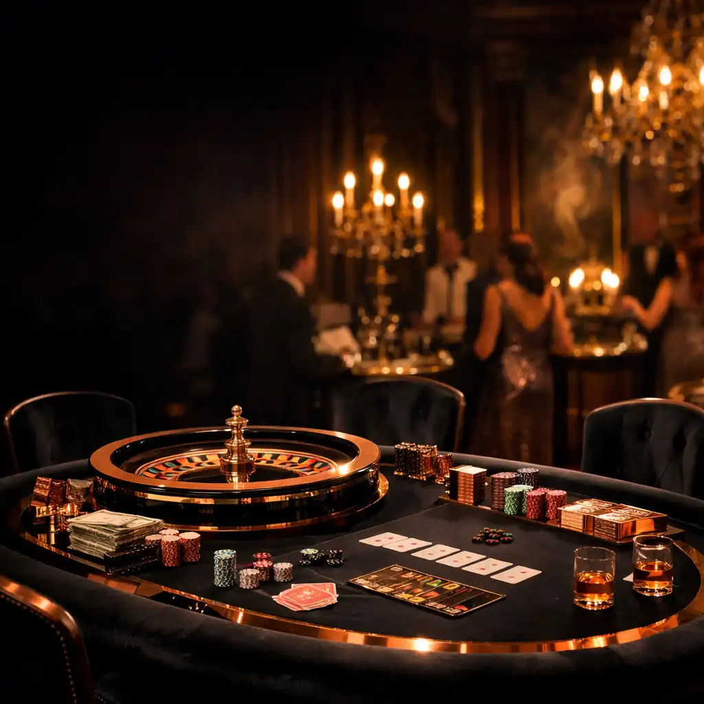Réception de gala dans un château privé avec table de roulette et espace poker